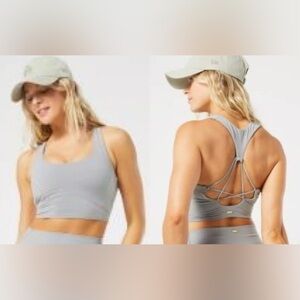 L*Space Active Push It Top Scoop Neck Sage‎ Women's Strappy Back Gray L